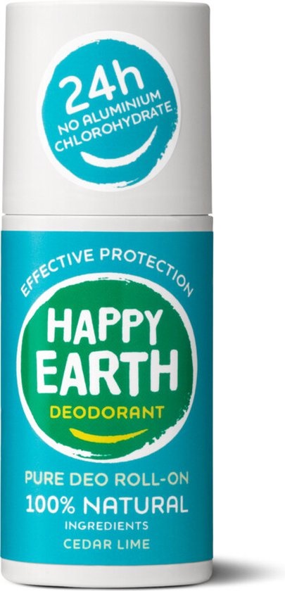 Happy Earth Pure Déodorant Roll-On Cedar Lime - 75 ml
