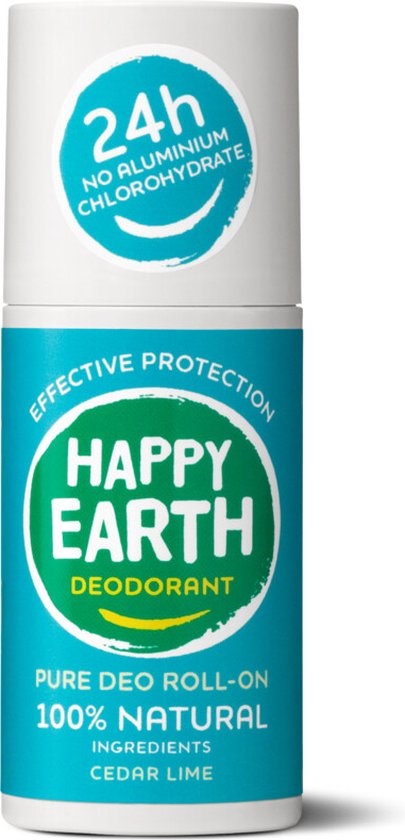 Happy Earth Pure Deodorant Roll-On Cedar Lime - 75 ml