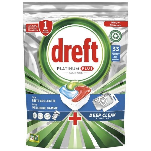Dreft Platinum Plus All In One Tablettes pour lave-vaisselle Deep Clean 33 pièces