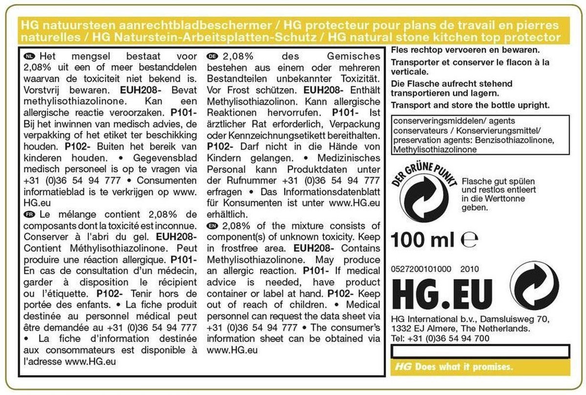 HG Naturstein-Arbeitsplattenschutz - 100 ml - inklusive fusselfreiem Tuch - Verpackung beschädigt