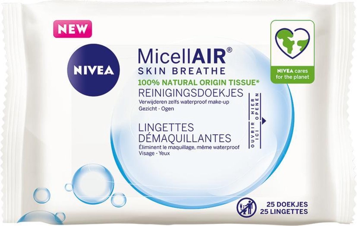Nivea MicellAIR Skin Breathe Lingettes Démaquillantes Visage Et Yeux 25  Lingettes
