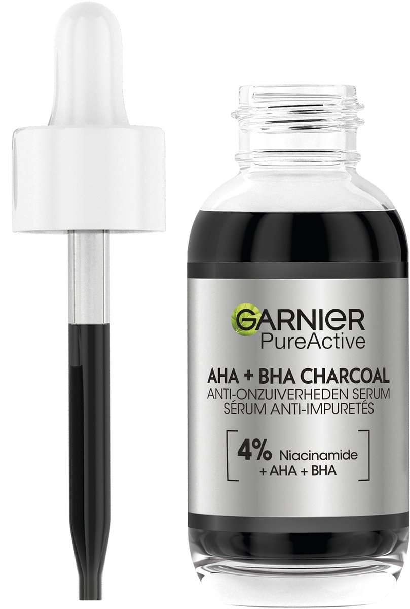 Garnier PureActive AHA + BHA Charcoal Anti-Blemish Serum - 30ml