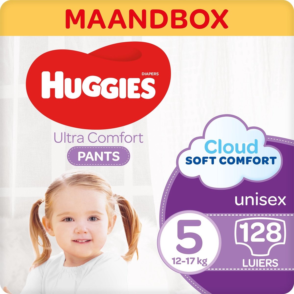 Huggies Ultra Comfort Diaper Pants - taille 5 (12 à 17 kg) - 128 pièces - Boîte mensuelle - Emballage endommagé
