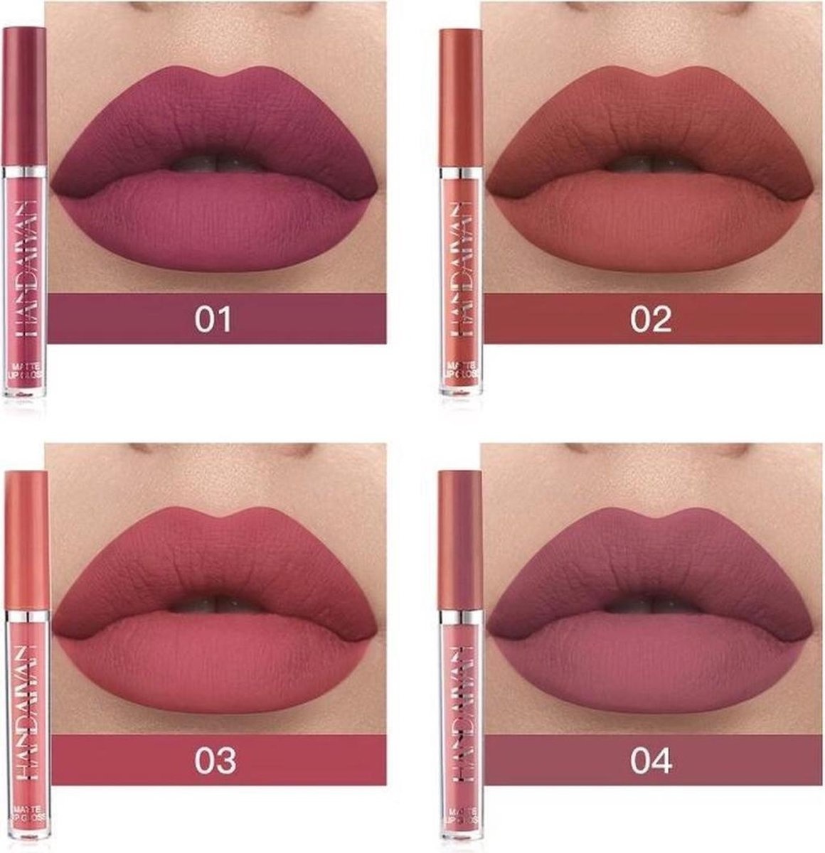 Set van 6 x Matte Lip Gloss - Waterproof - 6 kleuren