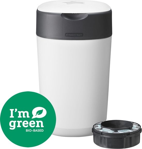 Tommee Tippee Eco-friendly Twist & Click Diaper Pail - with 1 Refill Cassette - White - Packaging damaged