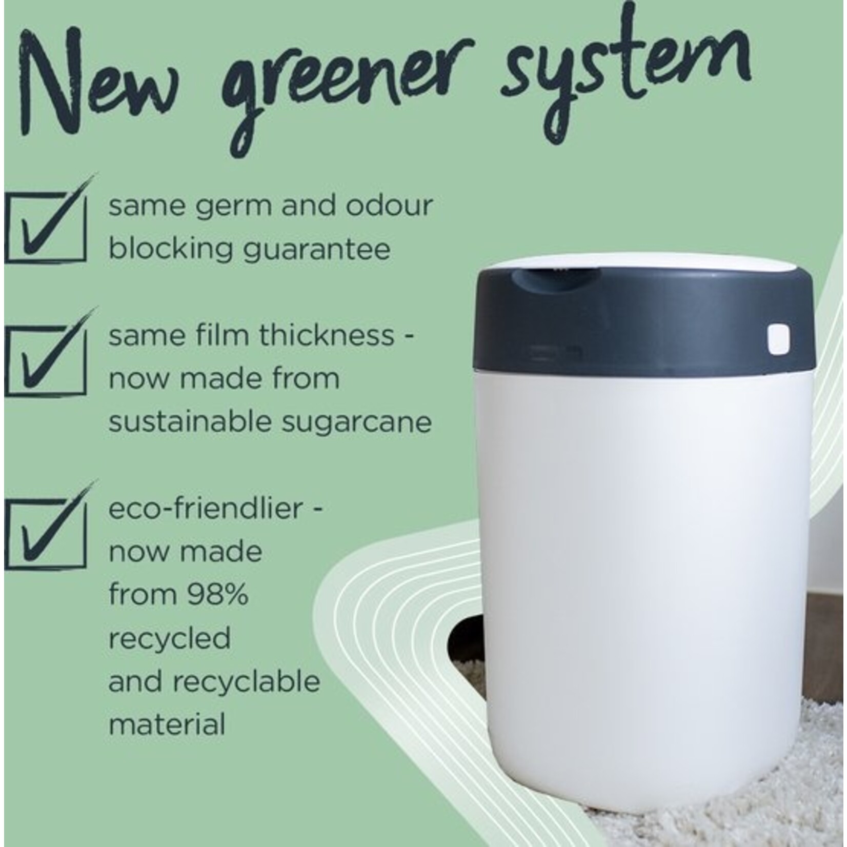 Tommee Tippee Eco-friendly Twist & Click Diaper Pail - with 1 Refill Cassette - White - Packaging damaged