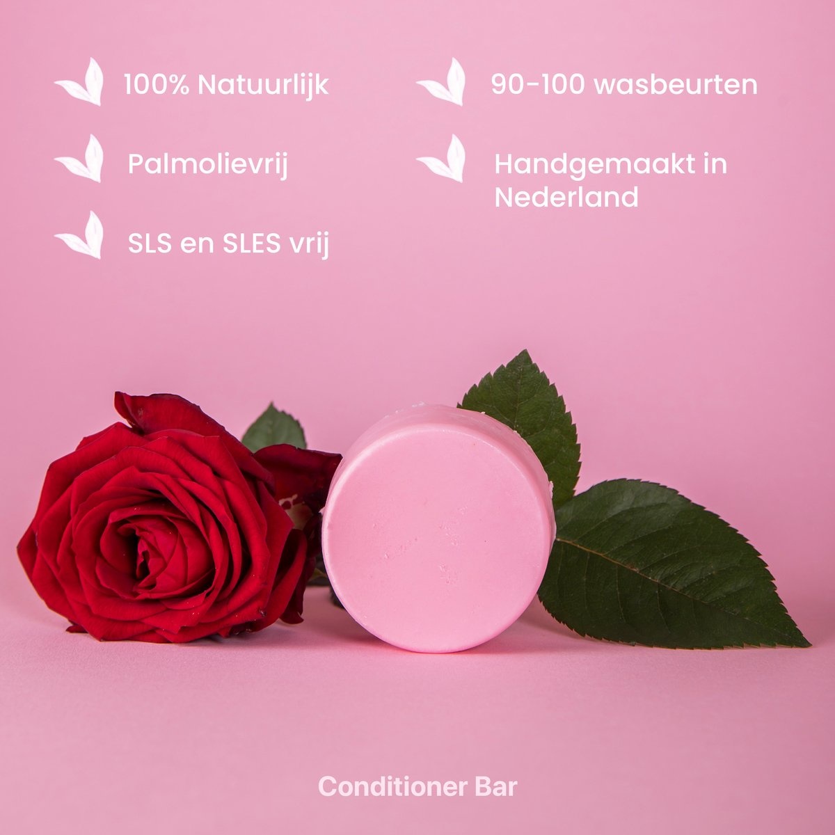 HappySoaps Conditioner Bar - Tender Rose - All Hair Types - 100% Plastic Free, Natural and Vegan - 65gr