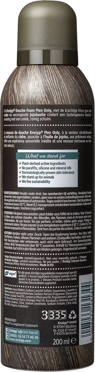 Kneipp Men Only - Mousse de douche à l'huile de jojoba et cèdre 200 ml - Capuchon manquant