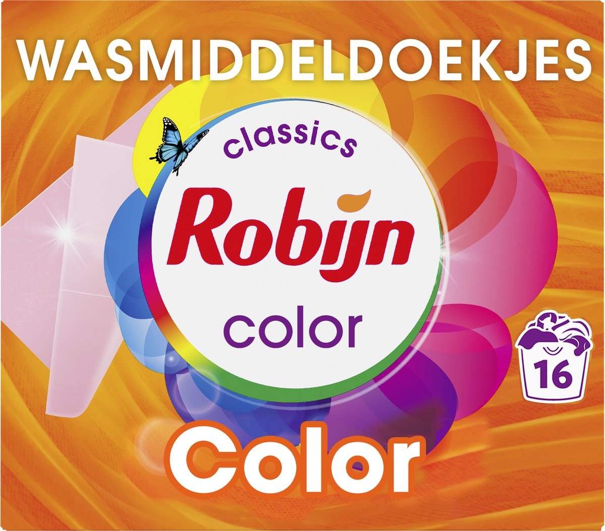 Robijn Classics Color Wasmiddeldoekjes 16 wasstrips - Verpakking beschadigd