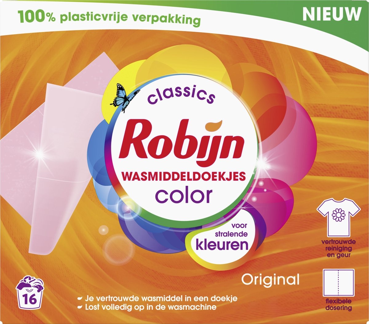 Lingettes détergentes couleur Robijn Classics 16 bandes de cire - Emballage endommagé