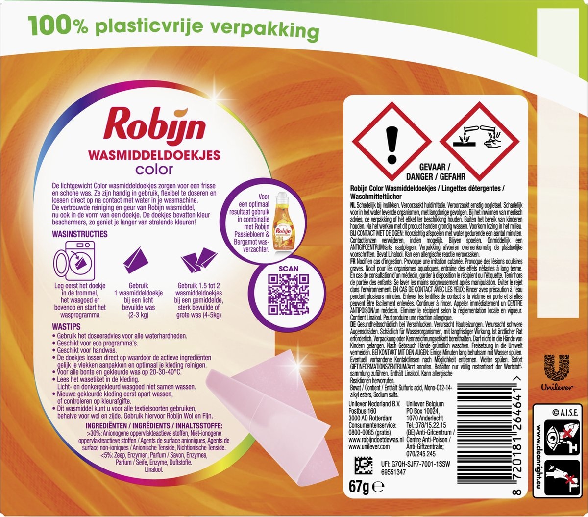Lingettes détergentes couleur Robijn Classics 16 bandes de cire - Emballage endommagé