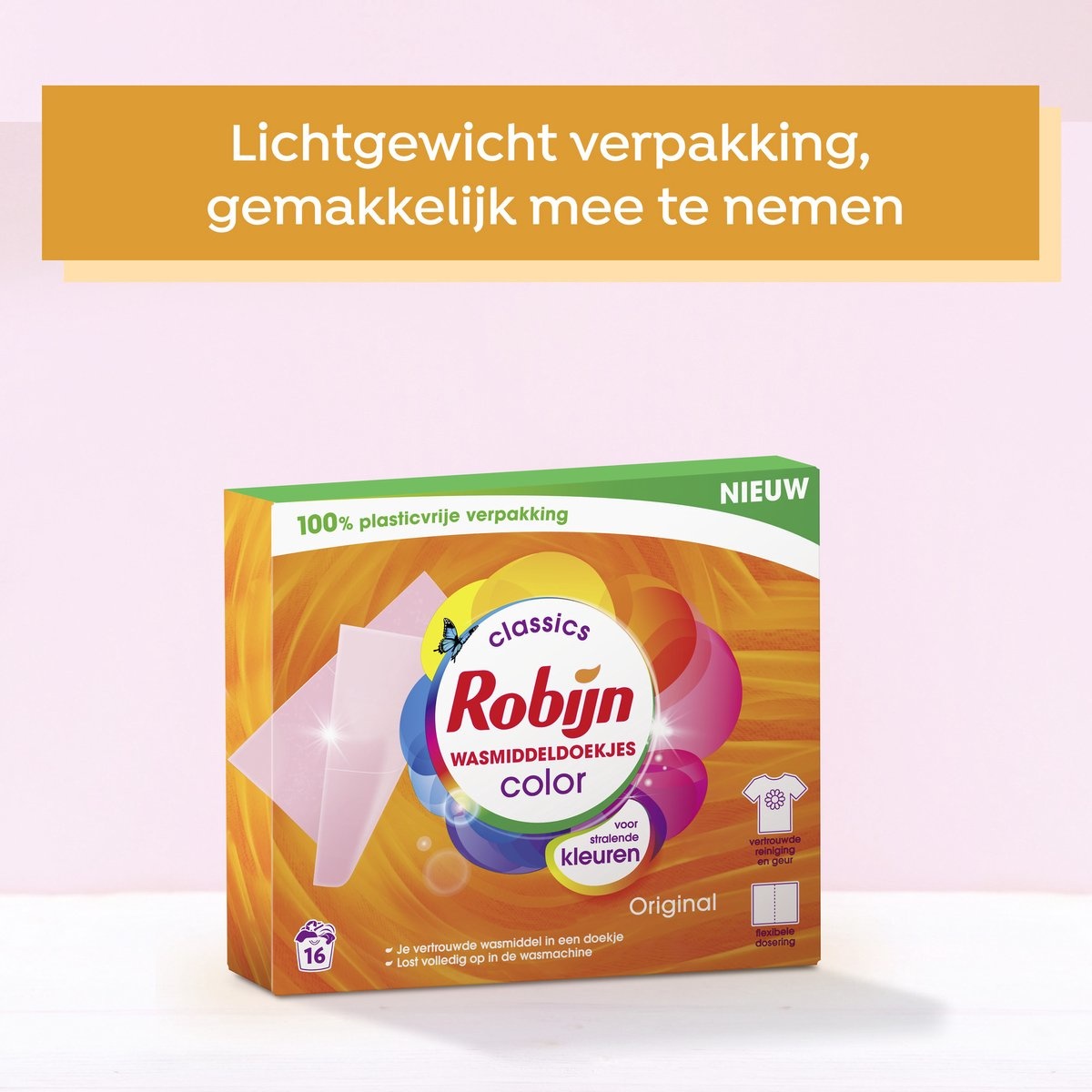 Robijn Classics Color Wasmiddeldoekjes 16 wasstrips - Verpakking beschadigd