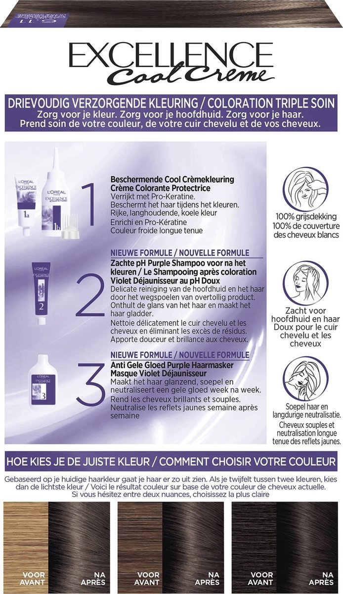 L'Oréal Paris Excellence Cool Creams 6.11 - Blond Foncé Ultra Cendré - Teinture capillaire permanente - Emballage endommagé
