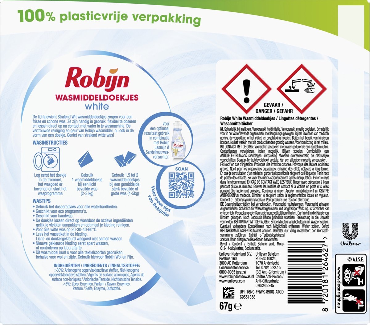 Lingettes détergentes Robijn Classics Radiant White 16 bandes de cire - Emballage endommagé