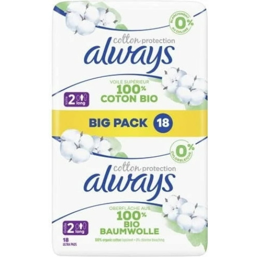 Always Cotton Protection Serviettes Hygiéniques Ultra Normales Avec Ailes - 18pcs.