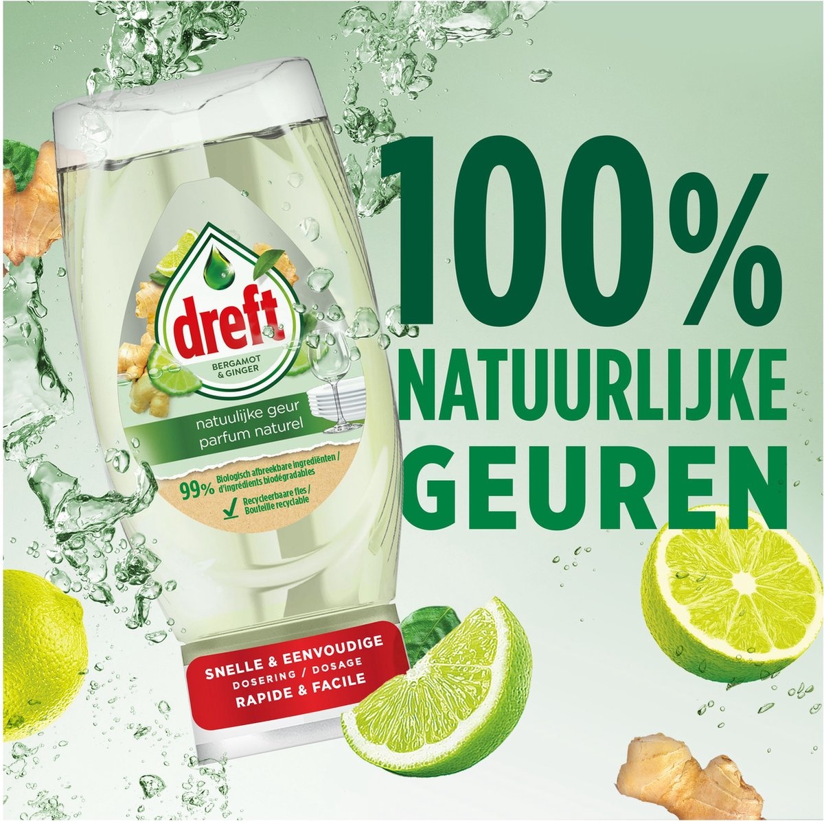 Dreft Natuurlijke Geur  Afwasmiddel - Bergamot & Gember - Ondersteboven Fles - 370 ml