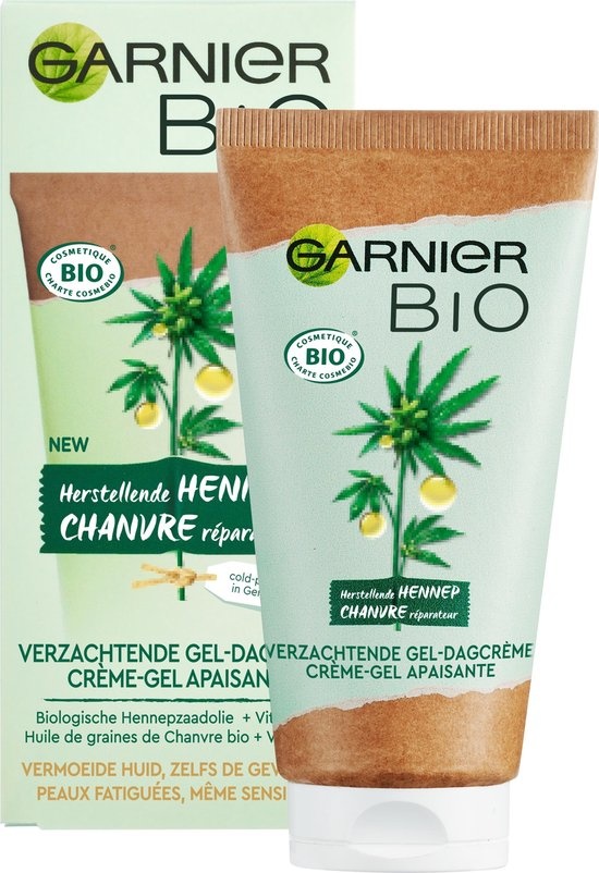 Garnier Bio Verzachtende Hennep Gel-Dagcrème - 50 ml - Vermoeide & Gevoelige Huid - Verpakking beschadigd