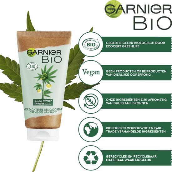 Garnier Bio Soothing Hemp Gel-Day Cream - 50 ml - Tired & Sensitive Skin - Packaging damaged