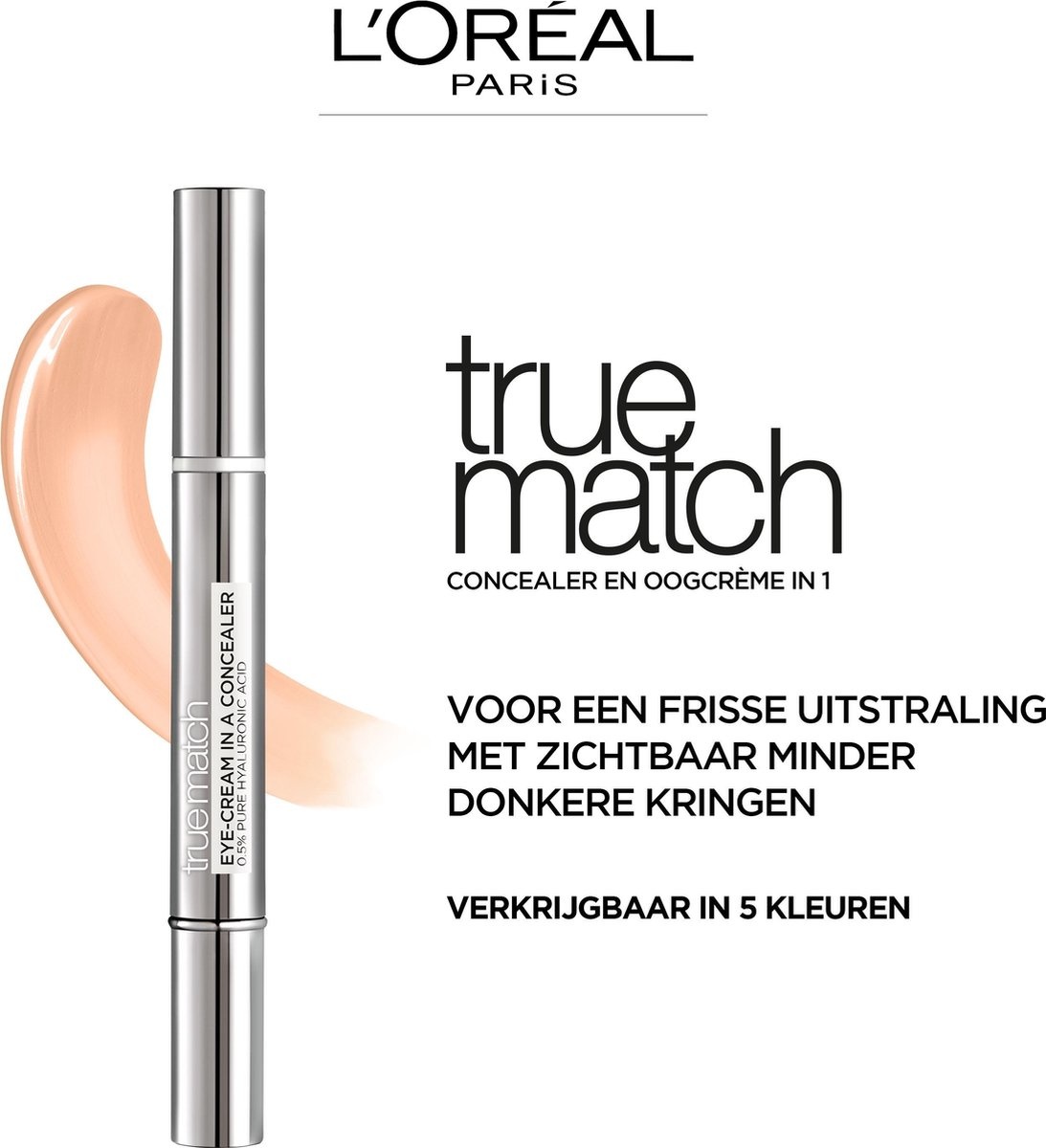 L'Oréal Paris True Match Touche Magique Concealer - N3-5 Natural Beige - Concealer and Eye Cream in 1, Enriched with 0.5% Hyaluronic Acid