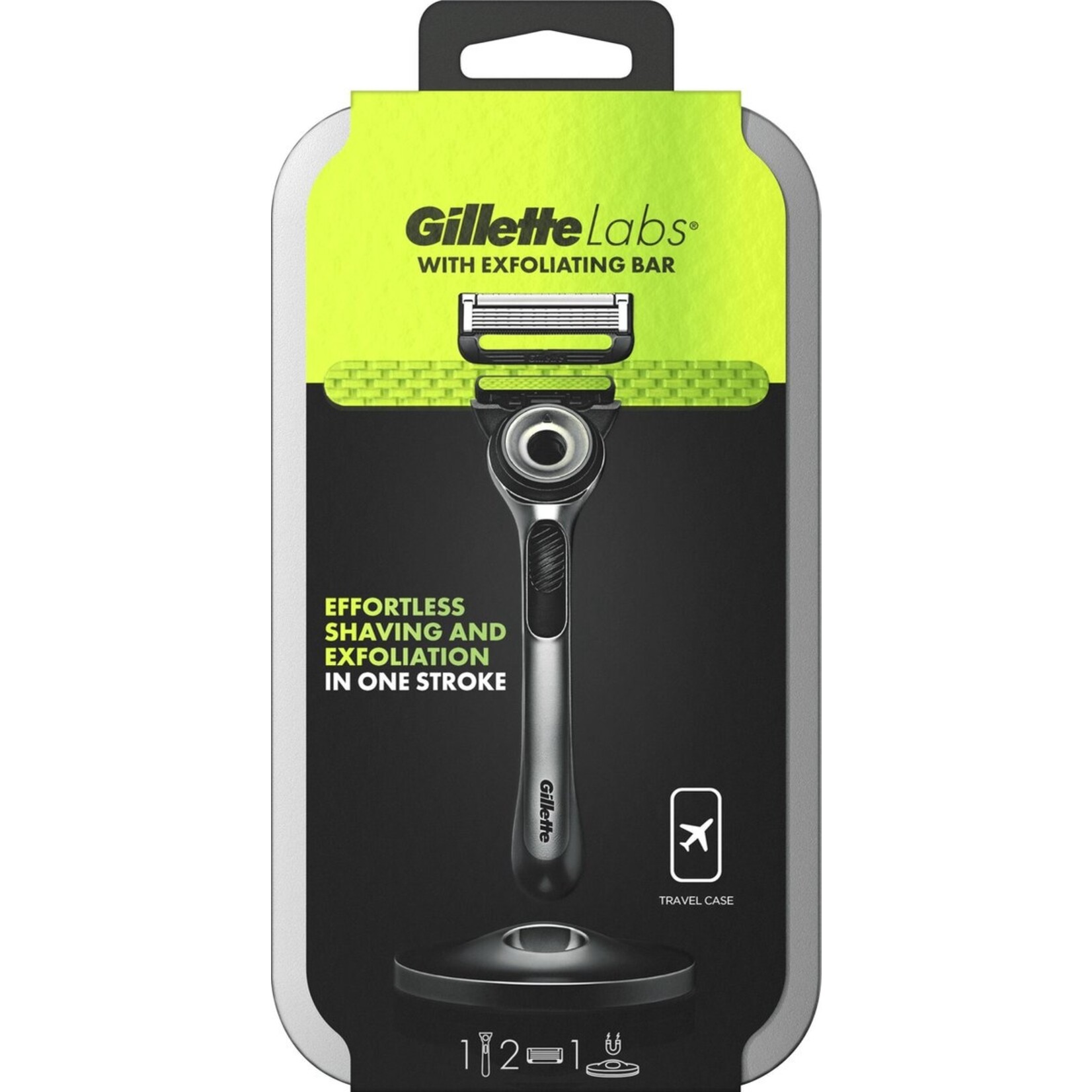 GilletteLabs Avec Barre Exfoliante de Gillette - 1 Manche - 5 Lames de Rasoir - Support Magnétique - Étui de Voyage - Emballage endommagé