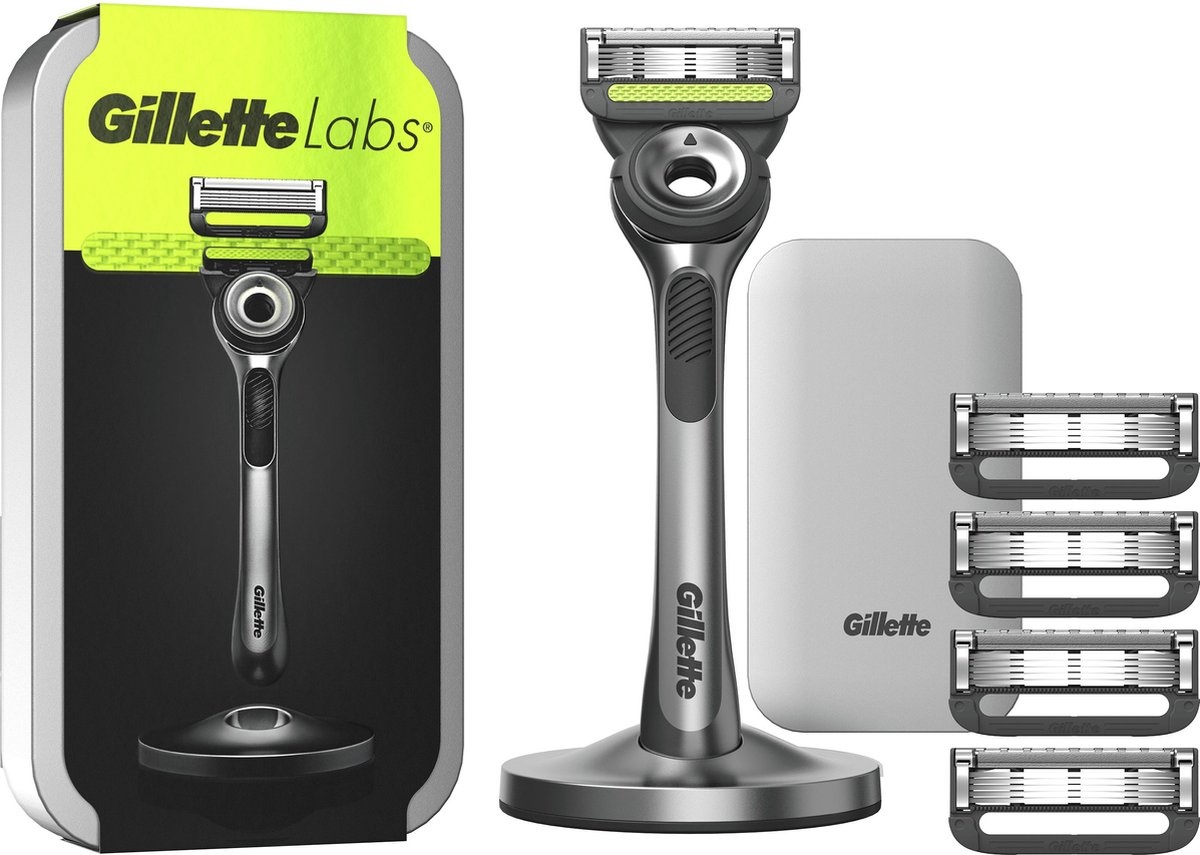 GilletteLabs Avec Barre Exfoliante de Gillette - 1 Manche - 5 Lames de Rasoir - Support Magnétique - Étui de Voyage - Emballage endommagé