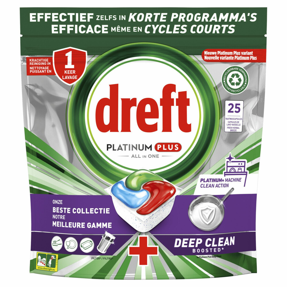 Dreft Pastilles pour lave-vaisselle Platinum Plus Machine Clean 25 pcs