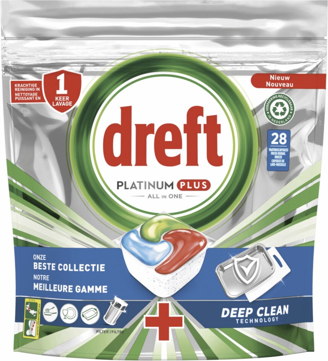 Dreft Platinum Plus All In One Dishwasher Tablets Deep Clean 28st.