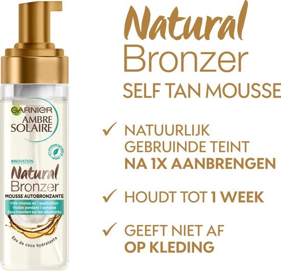 Garnier Ambre Solaire Self Tan Mousse - Self Tanner for Body & Face - 200ml - Cap is missing