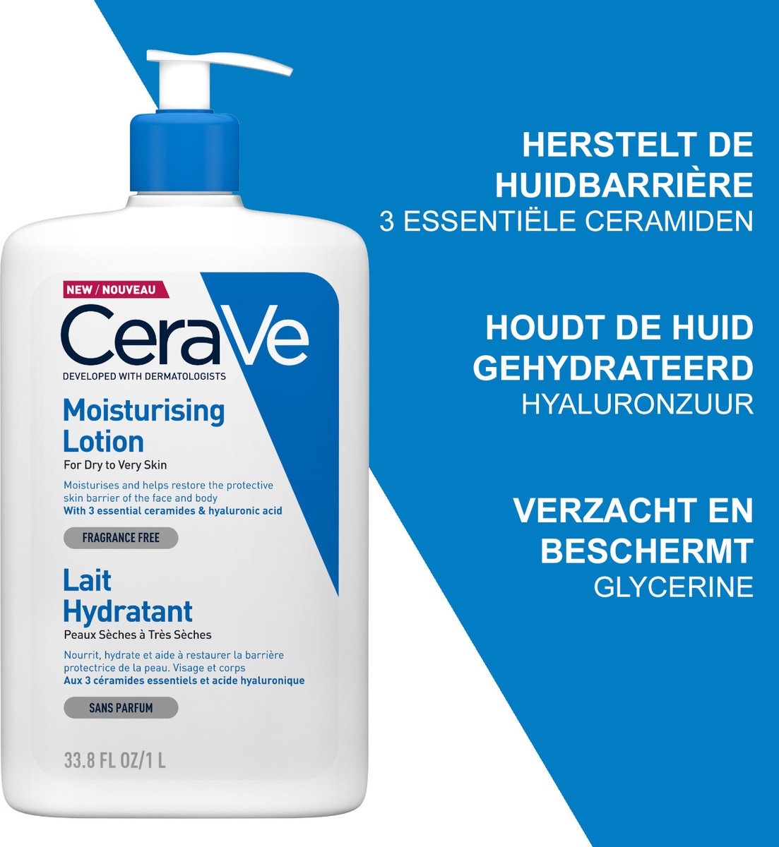 CeraVe - Moisturizing Lotion - Bodylotion - droge tot zeer droge huid - 1000 ml - Pompje ontbreekt