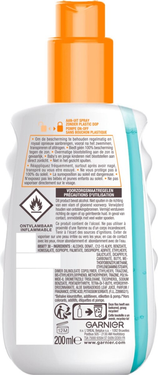 Garnier Ambre Solaire Invisible Protect Refresh Transparente Sunscreen Spray SPF 50 - 200ml - cap is missing