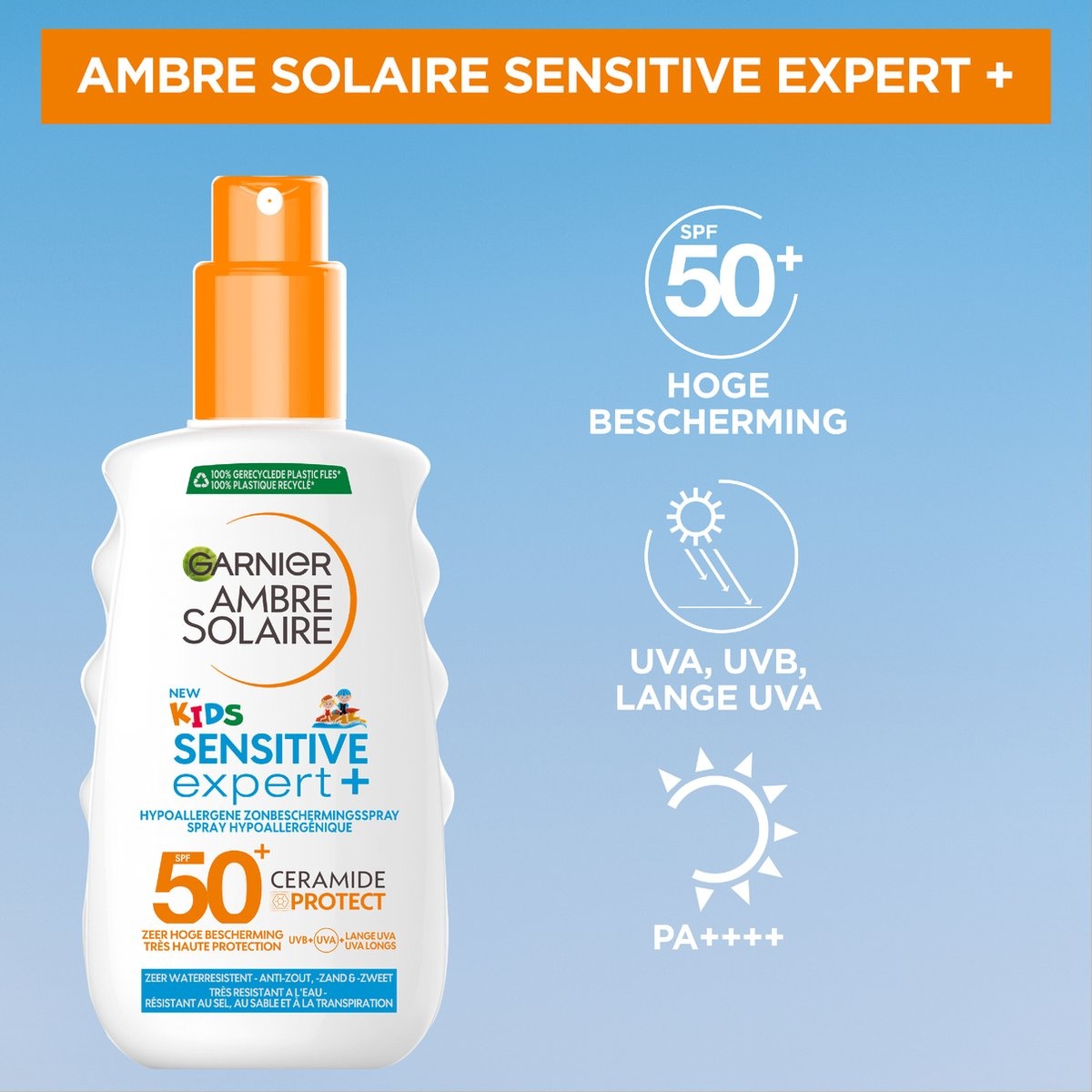 Garnier Ambre Solaire Kids Ceramide Protect Sonnenschutzspray SPF 50+ 150  ml – beschädigte Pumpe - Onlinevoordeelshop