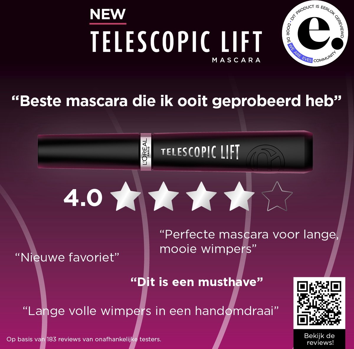 L'Oréal Paris Telescopic Lift Mascara – Schwarz – Mascara für lange, geschwungene Wimpern und Volumen – 9,9 ml