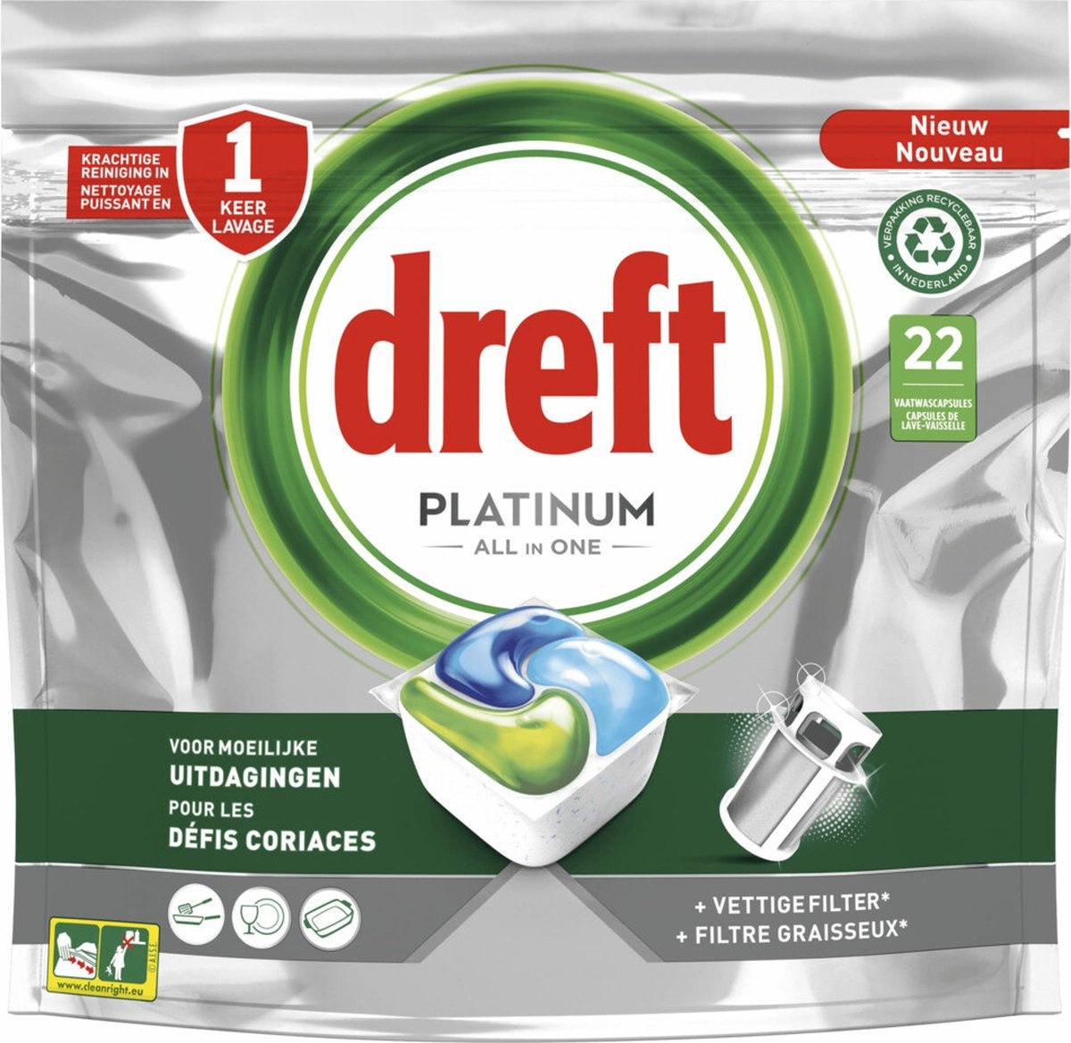 Dreft Platinum All In One Dishwasher Tablets Regular 22 pcs