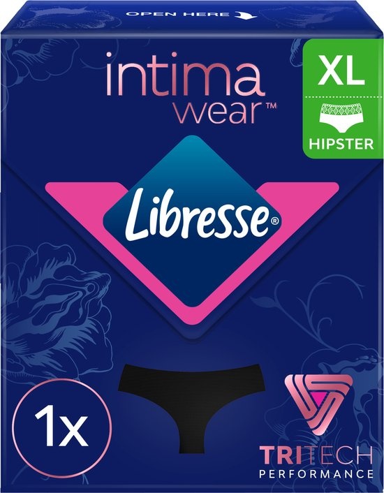 Intimawear von Libresse – Menstruationsunterwäsche – Hipster – Schwarz Größe XL – Verpackung beschädigt