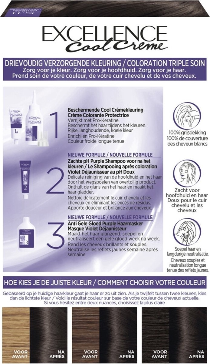 L'Oréal Paris Excellence Cool Creams 4.11 - Ultra Ash Brown - Permanent hair dye - Packaging damaged