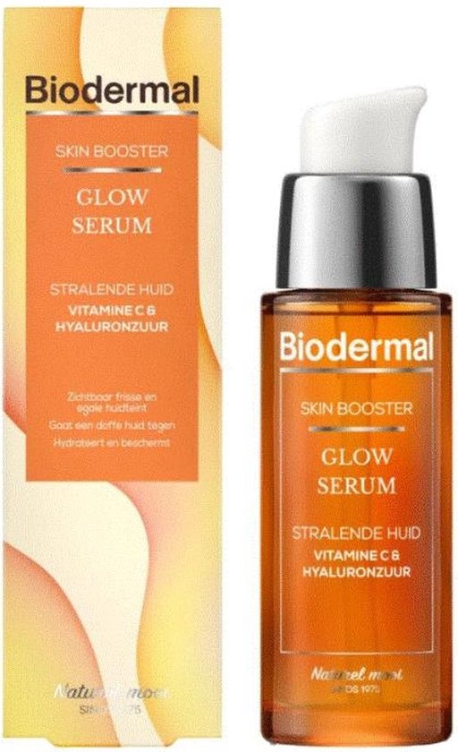 Biodermal Skin Booster Glow Serum – Für strahlende Haut mit Vitamin C und Hyaluronsäure – Hyaluronsäure-Serum 30 ml – Pump beschädigt