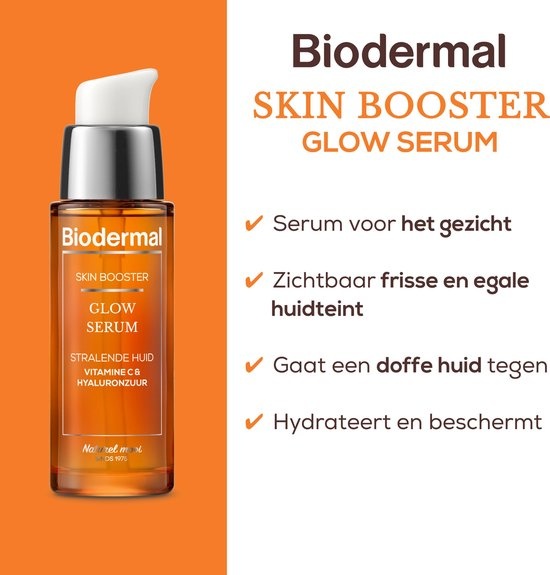 Biodermal Skin Booster Glow serum - For radiant skin with Vitamin C and hyaluronic acid - Hyaluronic acid serum 30ml - Pump damaged