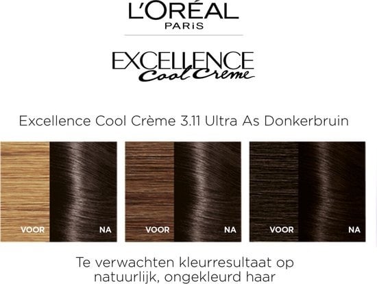 L'Oréal Paris Excellence Cool Creams 3.11 - Ultra Châtain Foncé Cendré - Teinture permanente pour cheveux - Emballage endommagé