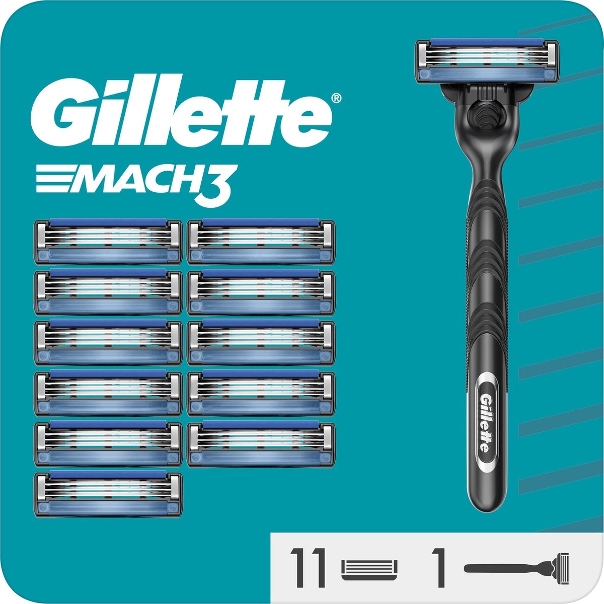Gillette Mach3 - 1 Men's Razor - 12 Razor Blades - Packaging damaged