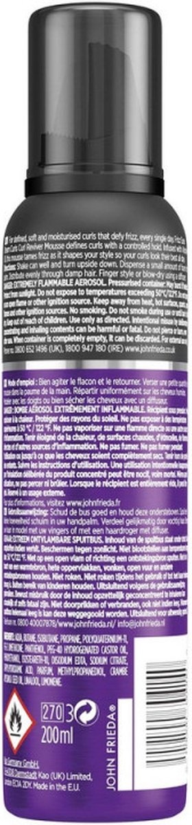 John Frieda Frizz Ease Curl Reviver Hair Mousse - 200 ml - Cap missing