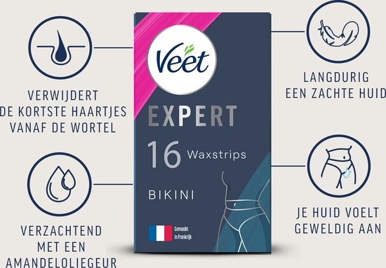 Bandes dépilatoires Veet Expert - Ligne Bikini - Peaux Sensibles - 16 pièces