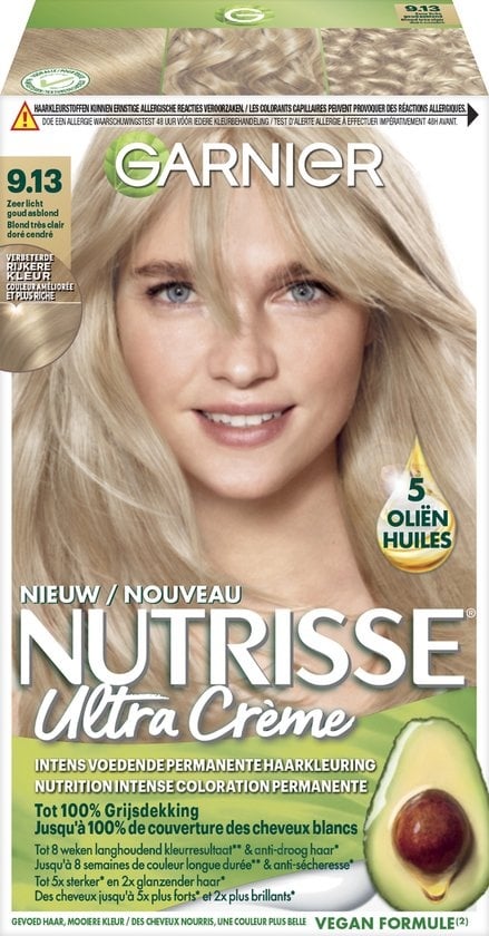 Garnier Nutrisse Ultra Cream 9.13 Blond Cendré Doré Très Clair - Emballage endommagé