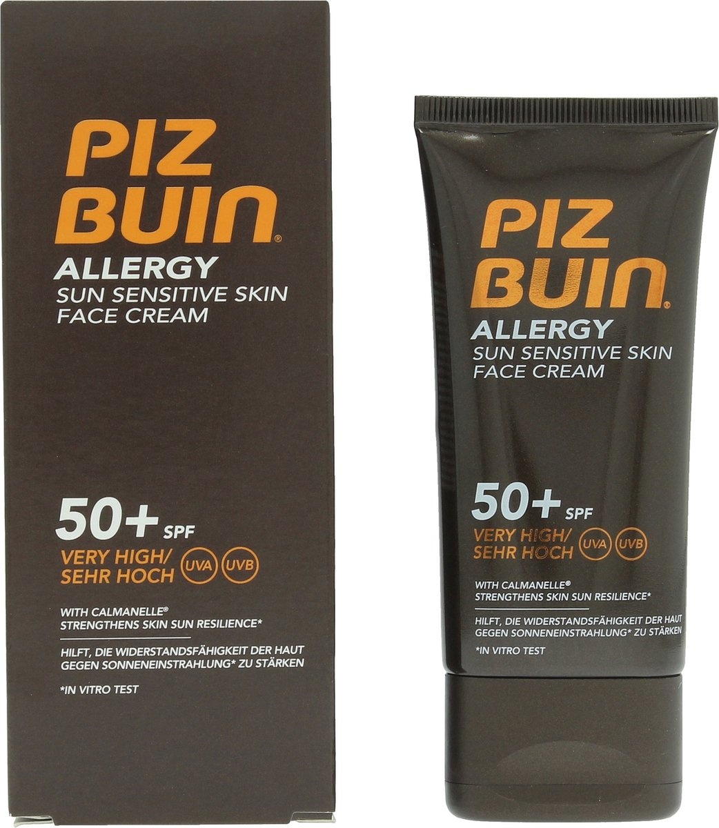 Piz Buin Allergy Sun Crème Visage Peaux Sensibles SPF50 - 50 ml - Emballage endommagé