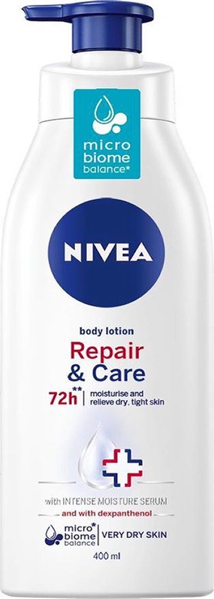 Nivea – Repair & Care 72h – Wiederherstellende Körperlotion – Juckreizlinderung – 400 ml – Pumpe beschädigt