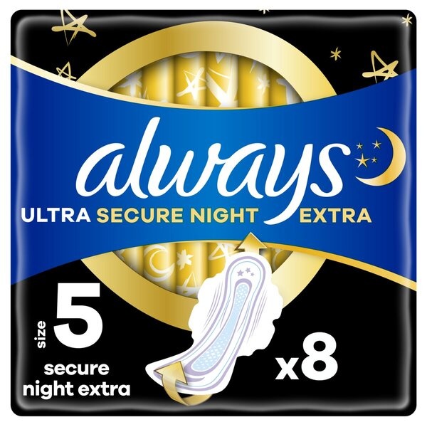 Always Ultra Secure Night Extra maandverband met vleugels 8st.