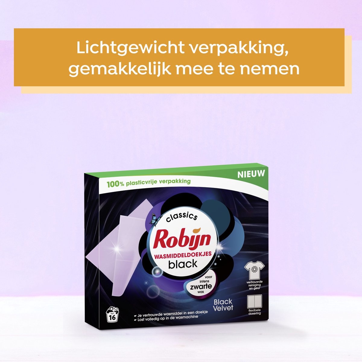 Robijn Classics Black Velvet Lingettes détergentes 16 bandes de lavage - Emballage endommagé