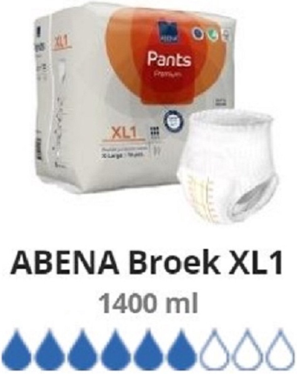 Abena Pants Premium XL1 - 96x Pantalons Absorbants, à porter comme sous-vêtements réguliers - Pour la perte de flux importants d'urine et de selles (fines) - Tour de hanches 130-170 cm - Absorption 1400 ml - Emballage endommagé