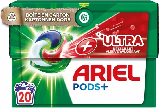 Ariel Waschmittelkapseln, Ultra-Fleckenentferner-Pods+, 20 Stück – Verpackung beschädigt