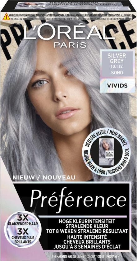 L'Oreal Paris Préférence Vivids 10.112 – Silver Grey Soho – Permanente Haarfarbe – Verpackung beschädigt