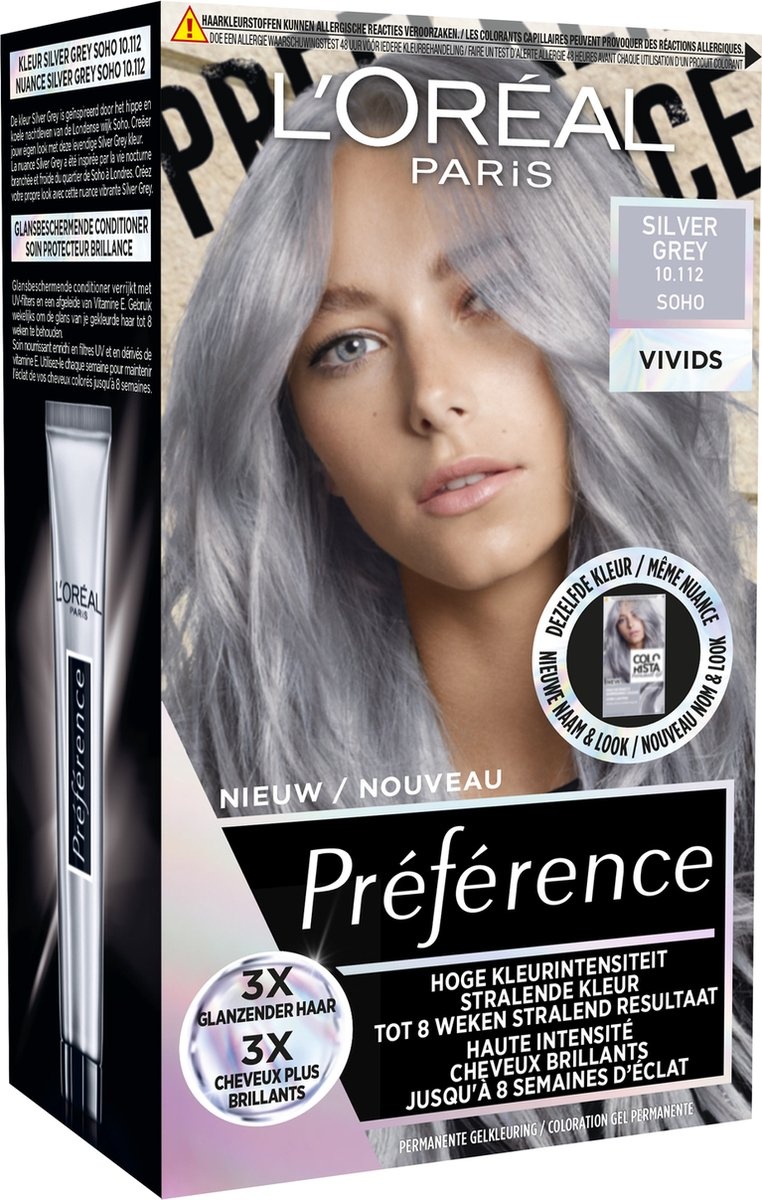 L'Oreal Paris Préférence Vivids 10.112 – Silver Grey Soho – Permanente Haarfarbe – Verpackung beschädigt